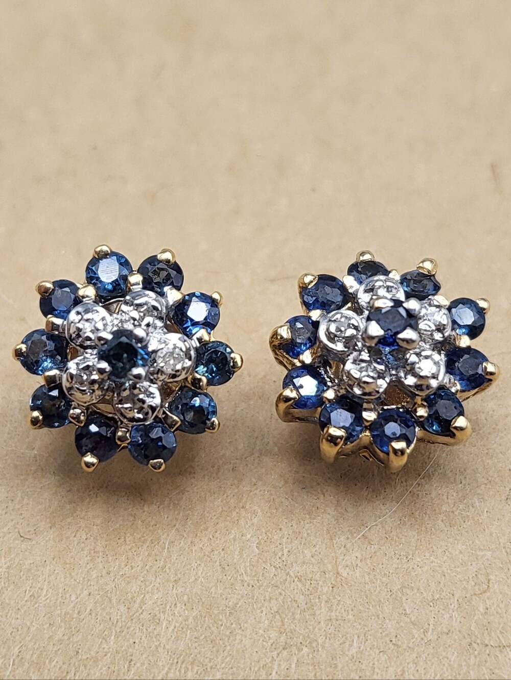 Samuel Aaron 10K Gold w/ Sapphire & Diamond Cluster - Vintage Elegant Brilliant